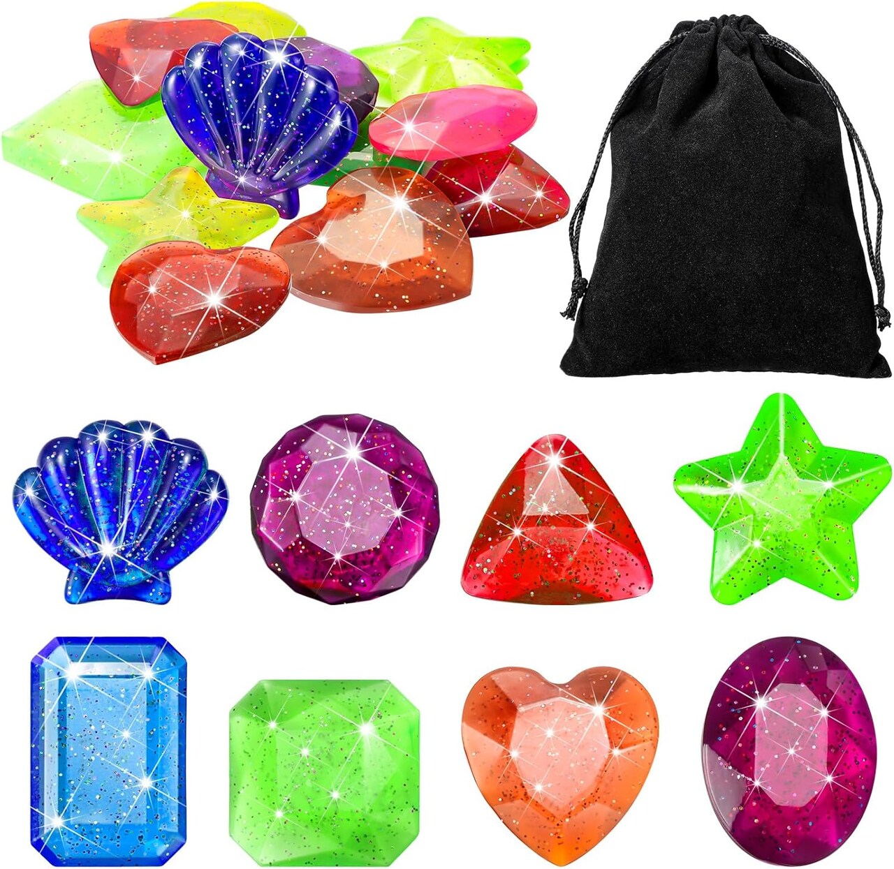 16 Pieces Dive Gem Pool Toys Sinking Dive Crystals Summer Underwater Toys Colorful Jewels Swim Precious Swimming Plastic Gems for Kids Toddlers Bath Water Games(Mixed Style)